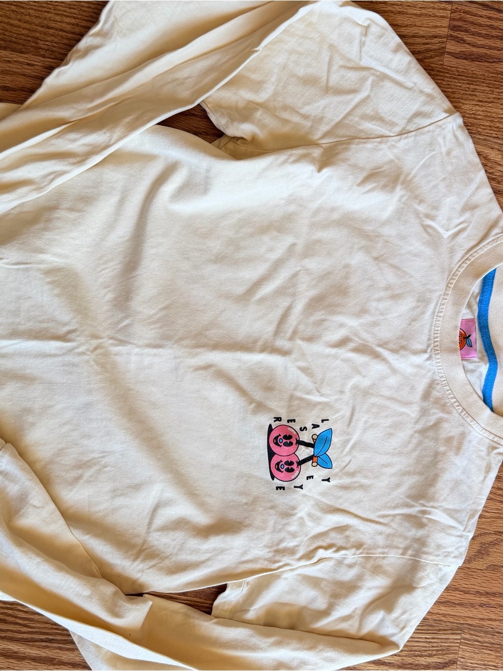 Womens Cream Long-Sleeve Tee with Pink Cherry Graphic
